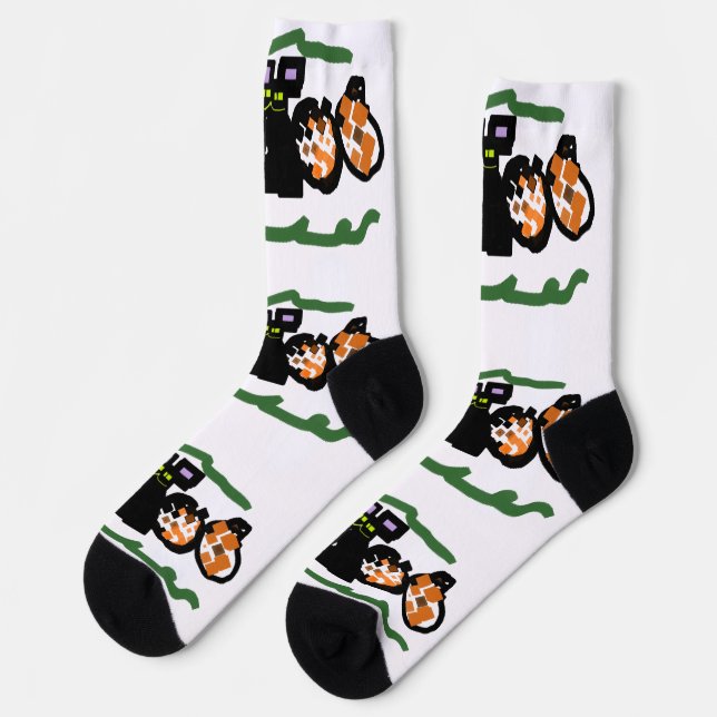 Black Cat Autumn waiting cool Socks (Left)