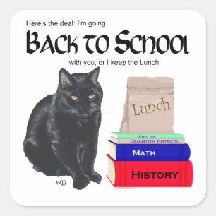 Black Cat Back to School Square Sticker