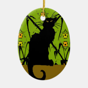 black cat bamboo ceramic ornament