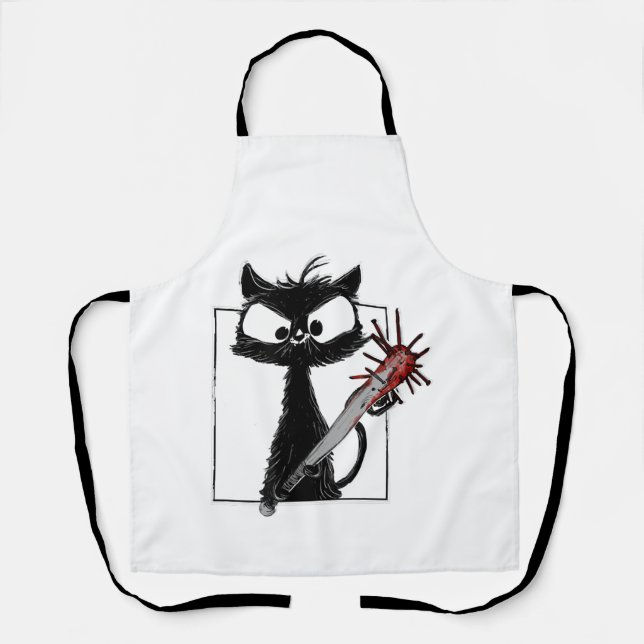 Black Cat Baseball Horror Halloween Apron (Front)