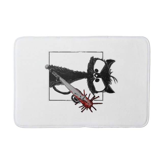 Black Cat Baseball Horror Halloween Bath Mat (Front)