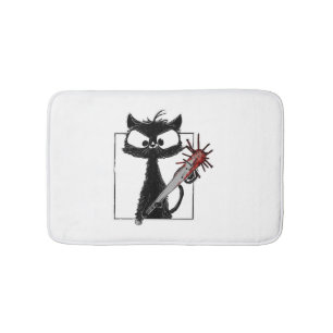 Black Cat Baseball Horror Halloween Bath Mat