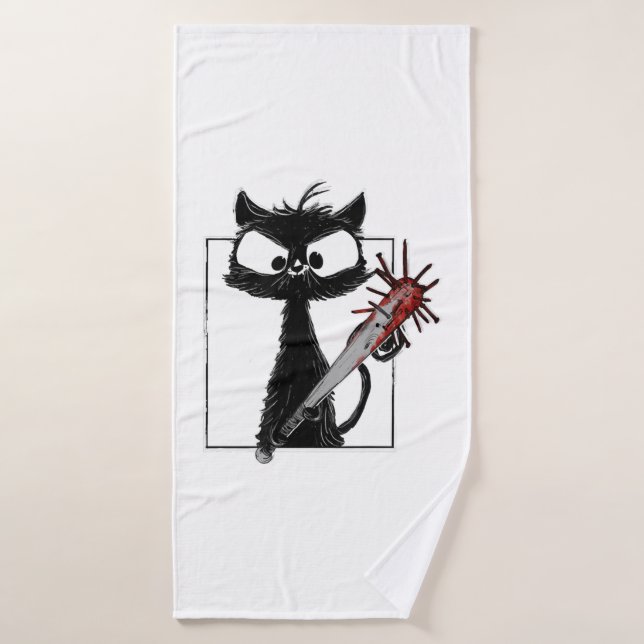Black Cat Baseball Horror Halloween Bath Towel (Bath Towel)