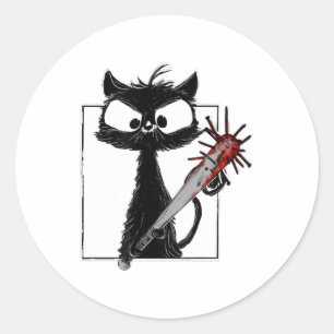 Black Cat Baseball Horror Halloween Classic Round Sticker