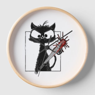 Black Cat Baseball Horror Halloween Clock