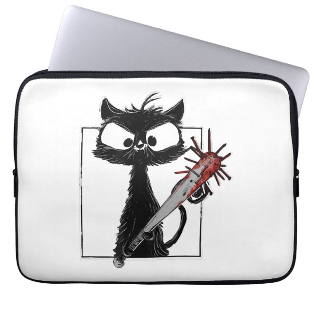 Black Cat Baseball Horror Halloween Laptop Sleeve (Front)