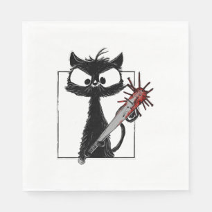 Black Cat Baseball Horror Halloween Napkin