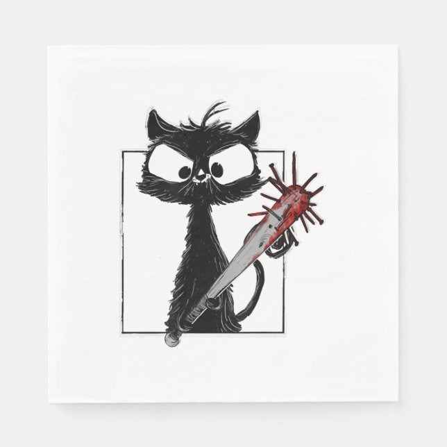 Black Cat Baseball Horror Halloween Napkin (Front)