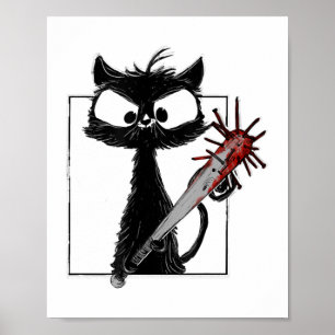 Black Cat Baseball Horror Halloween Poster