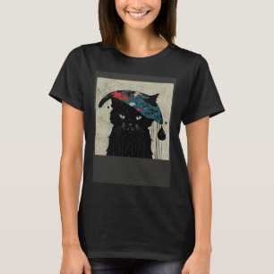 Black Cat Baseball Raining T-Shirt