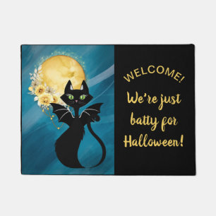 Black Cat Bat Cat Elegant Halloween 18"x24" Doormat