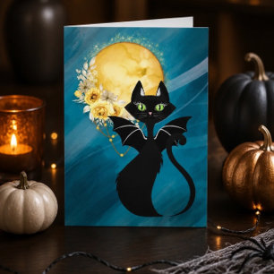 Black Cat   Bat Cat   Elegant Halloween Card