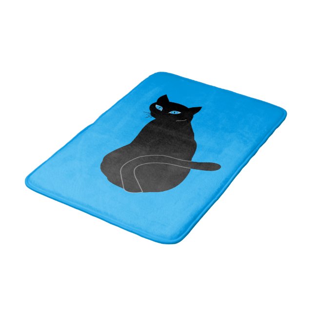 Black Cat Bath Mat Blue or Choose Colour (Angled)