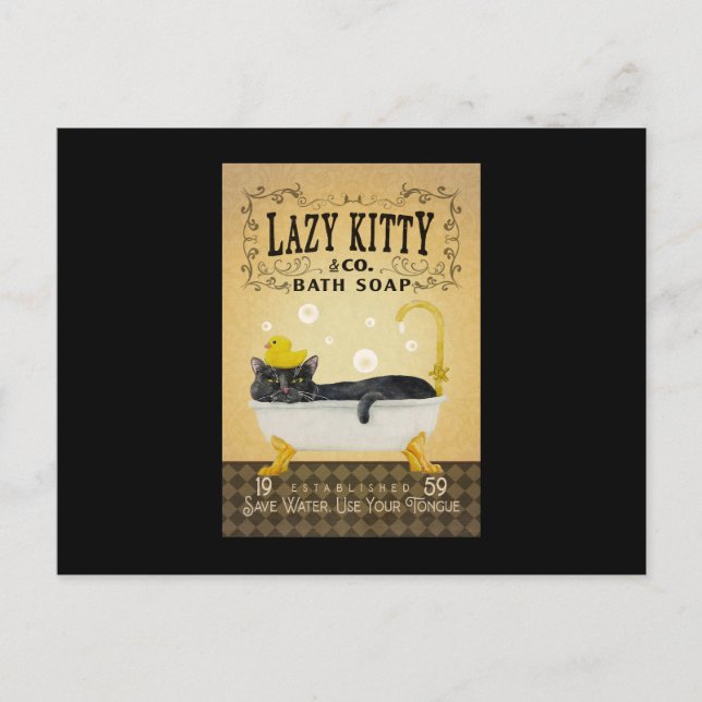 Black Cat Bath Soap Lazy Kitty Cat Funny Black Cat Postcard (Front)