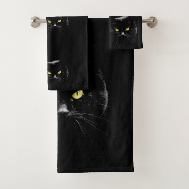 Black Cat Bathroom Towel Set (Insitu)