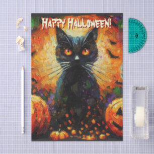 Black Cat Bats Pumpkins Personalised Decoupage Tissue Paper
