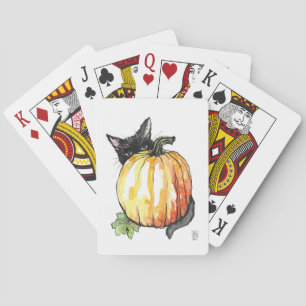 Black Cat Behind Pumpkin Classic Playing Cards