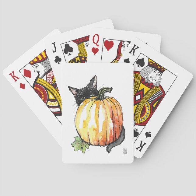 Black Cat Behind Pumpkin Classic Playing Cards (Back)