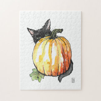 Black Cat Behind Pumpkin Puzzle