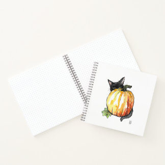 Black Cat Behind Pumpkin Spiral Notebook