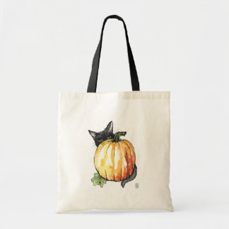 Black Cat Behind Pumpkin Tote Bag