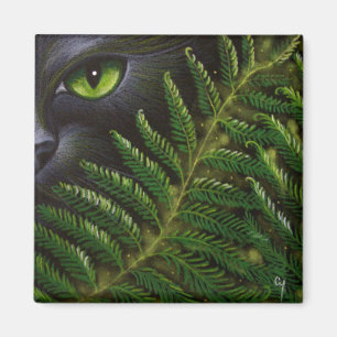 BLACK CAT BEHIND THE FERNS Magnet