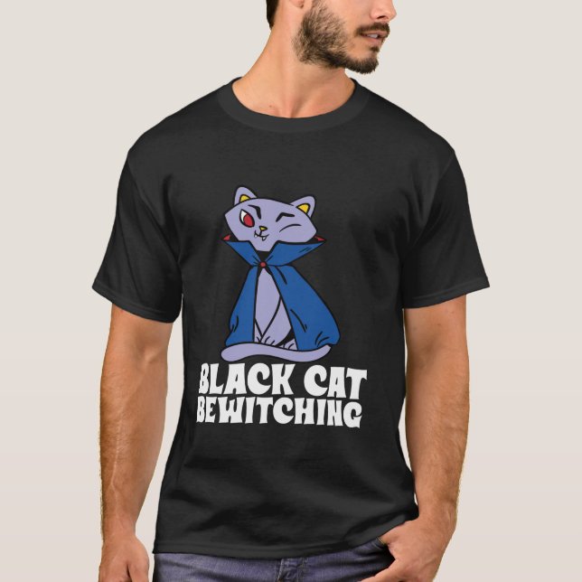 Black Cat Bewitching Halloween Design T Shirt (Front)
