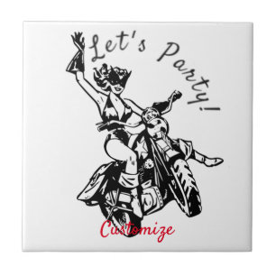 Black Cat Biker Babe Thunder_Cove Ceramic Tile