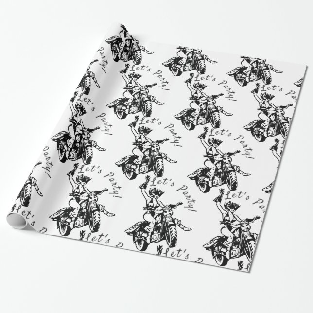 Black Cat Biker Babe Thunder_Cove Wrapping Paper (Unrolled)