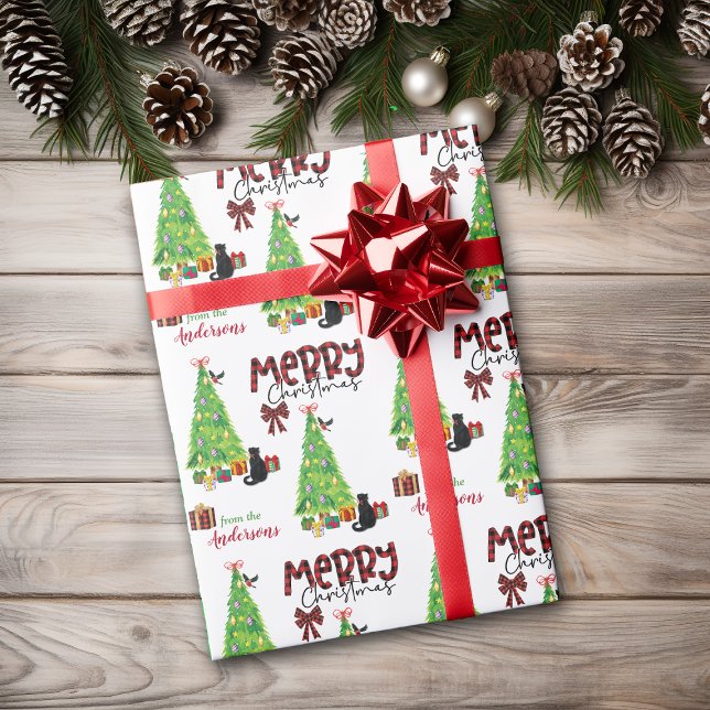 Black Cat, Bird, and Christmas Tree Wrapping Paper (Creator Uploaded)