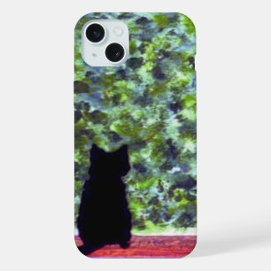 Black Cat Bird Watching Painting Cute Kitty iPhone Case