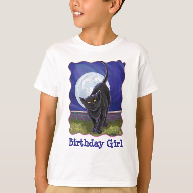 Black Cat Birthday Girl T-Shirts (Front)