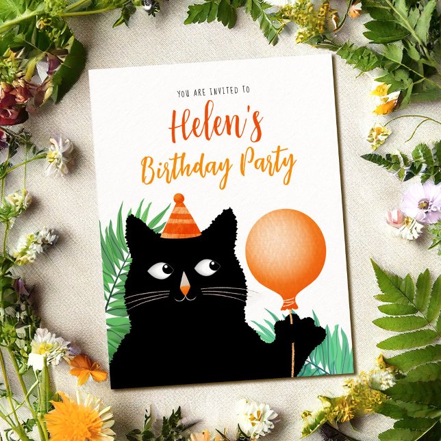 Black cat birthday invite postcard (Creator Uploaded)