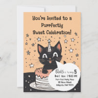 Black Cat Birthday Party Stars Pink Cake Kids Cute