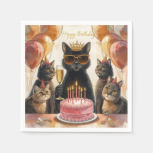 Black Cat Birthday Party with Pink Cake and friend Napkin