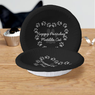 Black Cat Birthday Paw Print Heart Paper Bowls Paper Plate