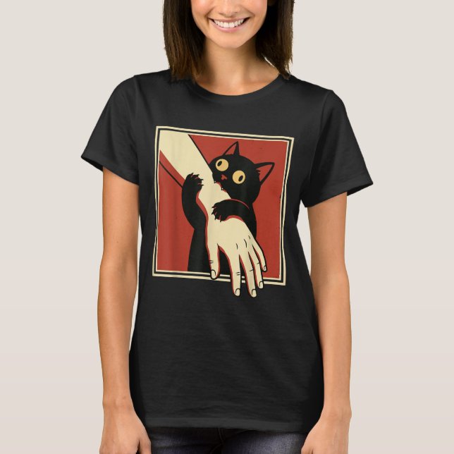 Black Cat Biting Arm T-Shirt (Front)