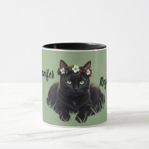 Black Cat / Blackberry Blossom Crown Personalised Mug