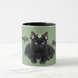 Black Cat / Blackberry Blossom Crown Personalised Mug