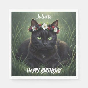 Black Cat / Blackberry Blossom Crown Personalised Napkin