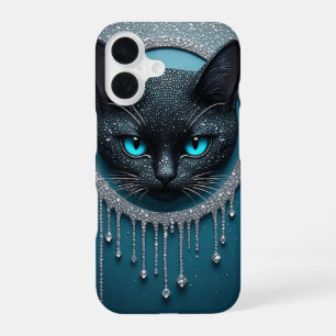 Black Cat Blue Eyes Dark Gothic Portrait iPhone 16 Case