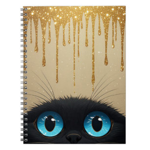 Black Cat Blue Eyes Mysterious Minimalist Portrait Notebook