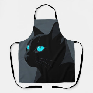 Black Cat Blue Eyes Portrait Apron