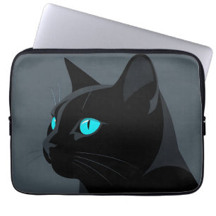 Black Cat Blue Eyes Portrait Laptop Sleeve