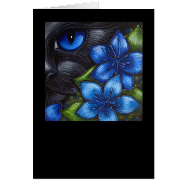 BLACK CAT - BLUE FLOWERS CUSTOMIZE Card (Front)