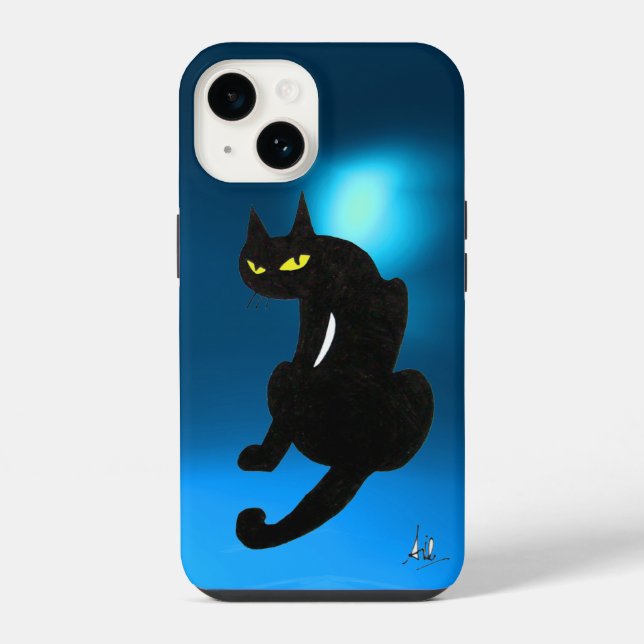 BLACK CAT blue iPhone Case (Back)