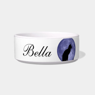 Black Cat Blue Moon custom name pet bowl