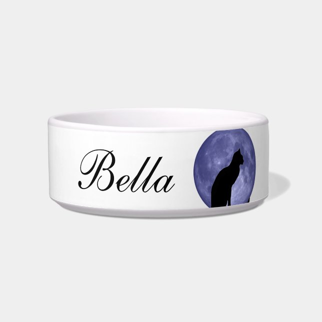 Black Cat Blue Moon custom name pet bowl (Front)
