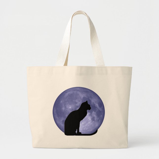 Black Cat, Blue Moon Large Tote Bag (Front)