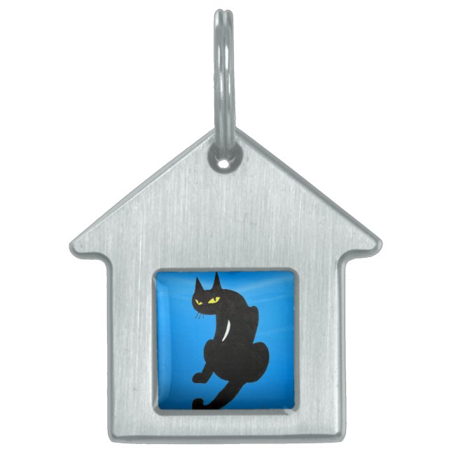 BLACK CAT  ,Blue Sapphire Pet Name Tag (Front)